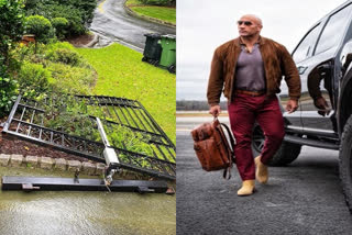 The Rock rips off gates of his house, says 'man's gotta go to work'