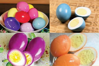 children are interested to eat colorful eggs