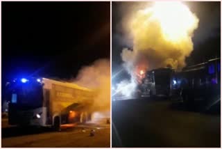 Passenger bus caught fire