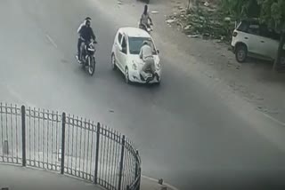 car driver dragging the home guard jawan on the bonnet