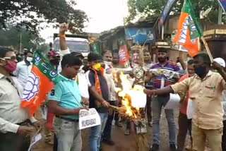 bjp volunteers burnt cm hemant soren effigy in chaibasa, BJP कार्यकर्ताओं ने फूंका CM हेमंत का पुतला