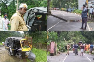 autorickshaw from thiruvathukkal accident  electric post fell down to auto  ഓട്ടോയ്ക്ക് മുകളിൽ വൈദ്യുതി പോസ്റ്റ്  മാണിക്കുന്നത്ത് ഓട്ടോയിൽ പോസ്റ്റ് വീണു