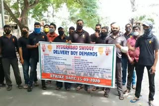 swiggy delivery boys protest in himayathnagar
