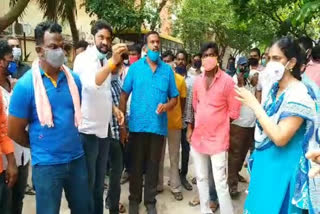 parents protest  in front of a school at Gudivada Krishna district