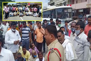 tdp leaders protest for take action on mgnregs officer of  shantapuram  chittur district