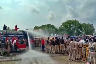 police used water cannon on congress workers in panipat