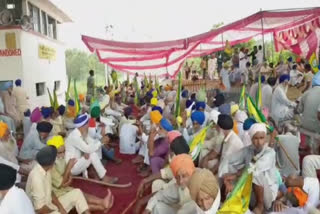 Farmers block railway track in chhajali  protest of agriculture ordinances