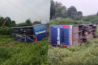 A private bus with Migrant workers from UP met with an accident near Godhra