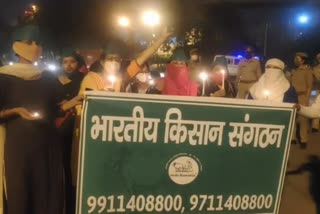 Bhartiya Kisaan Sangathan women wing takes out candle march in Greater Noida over Hathras gang rape case