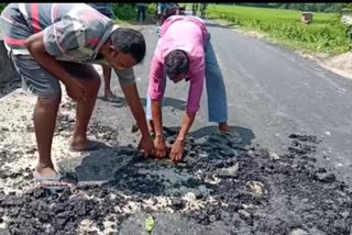 তামুলপুৰত পথ নিৰ্মাণত অনিয়মৰ অভিযোগ