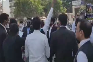 lawyers protest in karkardooma court due to hathras gang rape