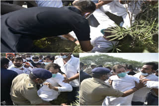 Rahul Gandhi being roughed up by Uttar Pradesh
