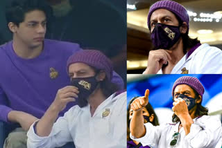 actor shah rukh khan spotted in KKR vs RR match in dubai  ഐപിഎല്‍ ഗാലറിയില്‍ ആവേശമായി കിങ് ഖാന്‍  കിങ് ഖാന്‍  ഷാരൂഖ് ഖാന്‍ ഐപിഎല്‍  ഇന്ത്യന്‍ പ്രീമിയര്‍ ലീഗ് മത്സരങ്ങള്‍  ഇന്ത്യന്‍ പ്രീമിയര്‍ ലീഗ് വാര്‍ത്തകള്‍  KKR vs RR match in dubai  KKR vs RR match in dubai news  shah rukh khan spotted in KKR vs RR match in dubai