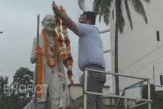 laying wreath at Mahatma Gandhi statue by Jajpur district magistrate