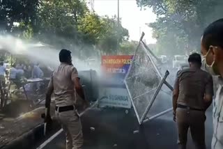 police used water Cannon on Congress workers in Chandigarh