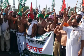 In Bathinda, farmers staged a semi-naked protest