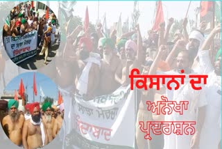 Farmers protest in Bathinda with bare torso