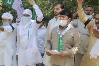 RLD workers protest against lathi charge on Jayant Chaudhary in Hathras