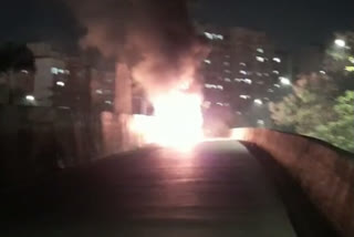 truck catches fire at Rambagh Flyover at Powai near Jogeshwari-Vikhroli Link Road