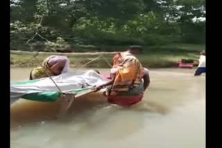 In Anandpur, the patient was carried in a bed to reach hospital