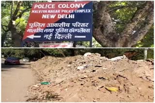 Heaps of mud and debris  at police colony in Malviya Nagar delhi