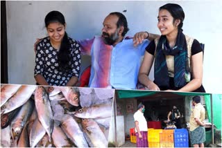 idukki  fish stall run by two girls  students doing fish sale for their family  ഇടുക്കി  മീന്‍ വ്യാപാരമേറ്റെടുത്ത് വിദ്യാര്‍ത്ഥിനികൾ  മീന്‍ വ്യാപാരം