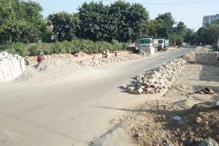 pavement is being built by councilor on road of Sector 14 in Dwarka