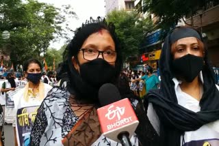 Chandrima Bhattacharya and Mala Roy on a protest