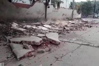 A private school wall collapsed  in hyderabad at banjarahills