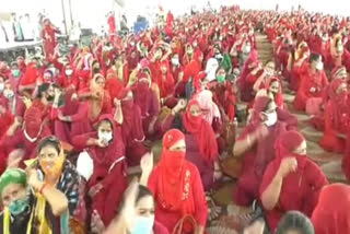 asha workers protest against haryana govt in karnal