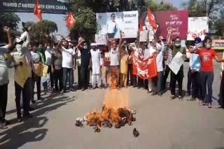 Yogi's effigy in the wake of what happened to a Dalit girl in Hathras