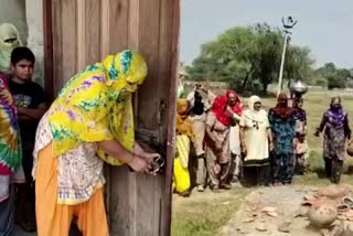 women lock up water house in rohtak village kharkada due to drinking water problem