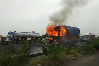 The truck caught fire near Sarola village