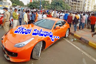 Ferrari car collided with two pedestrians at madhapur