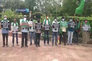 protest for capital city amaravati at kbr park hyderabad