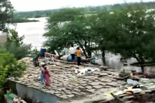 villagers shifted to house roof to secure from water