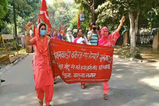 anganwadi workers protest in yamunanagar