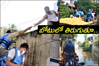 mla-sudheer-reddy-visit-flood-areas-in-lb-nagar-on-boat