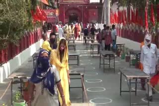 Crowd of devotees at Bhadrakali temple in Kurukshetra