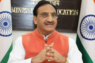 Union Education Minister Ramesh Pokhriyal ‘Nishank during a virtual conference on Monday