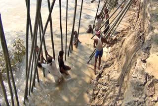 Erosion of brahmaputra in bahari satra barpeta assam etv bharat news