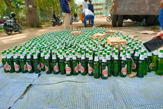 Beer lorry overturned near Holenarasipuram