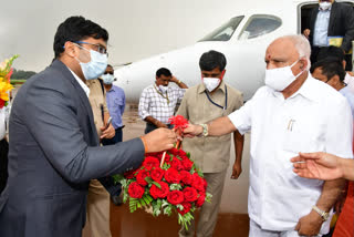 CM BSY arrives at Jindal Airport