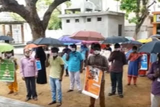 municipal workers awareness rally on corona pandamic in lothuvanigunta at nellore district