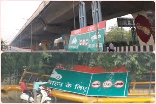 Overhit barrier at two points of elevated road of noida