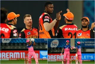 ipl  ipl first innings  ipl2020  rajasthan royals  srh  srh weds RR  ദുബായ്  dubai dream 11 2020  dram 11 2020  സഞ്ജു സാംസൺ