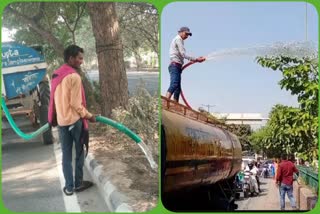 water spray on trees in delhi to reduce pollution