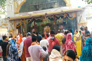 Crowd of devotees gathered in the temple