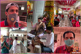 crowd of devotees gathered at the Jhandewali temple on Ashtami in corona era