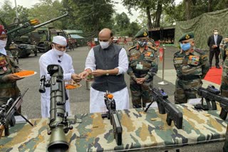 Rajnath Singh performs Shastra puja; will interact with soldiers at Nathula area of Sikkim